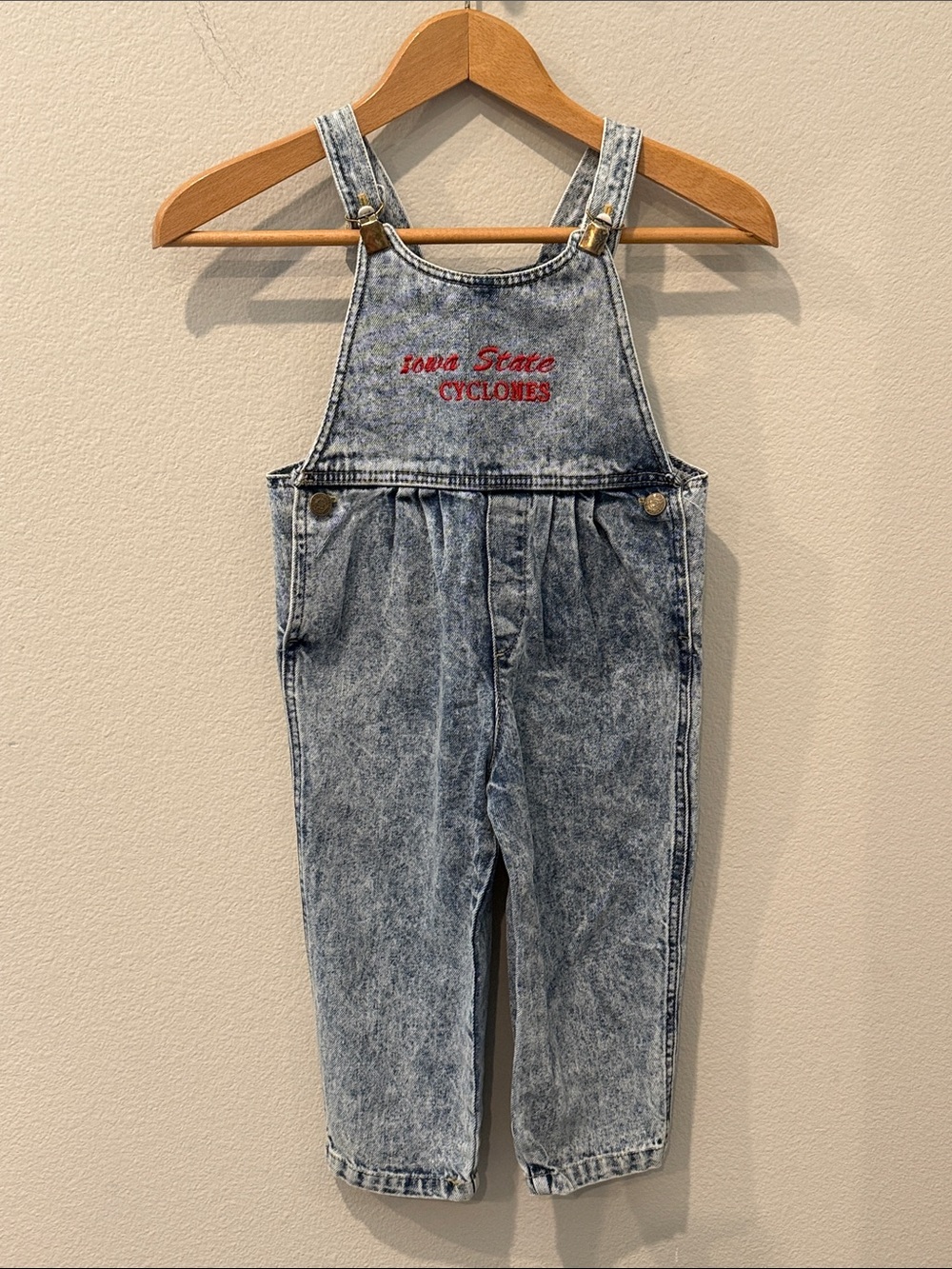 Iowa State Cyclones Kids Acid Wash Denim Overalls - Red Embroidered Toddler 4T